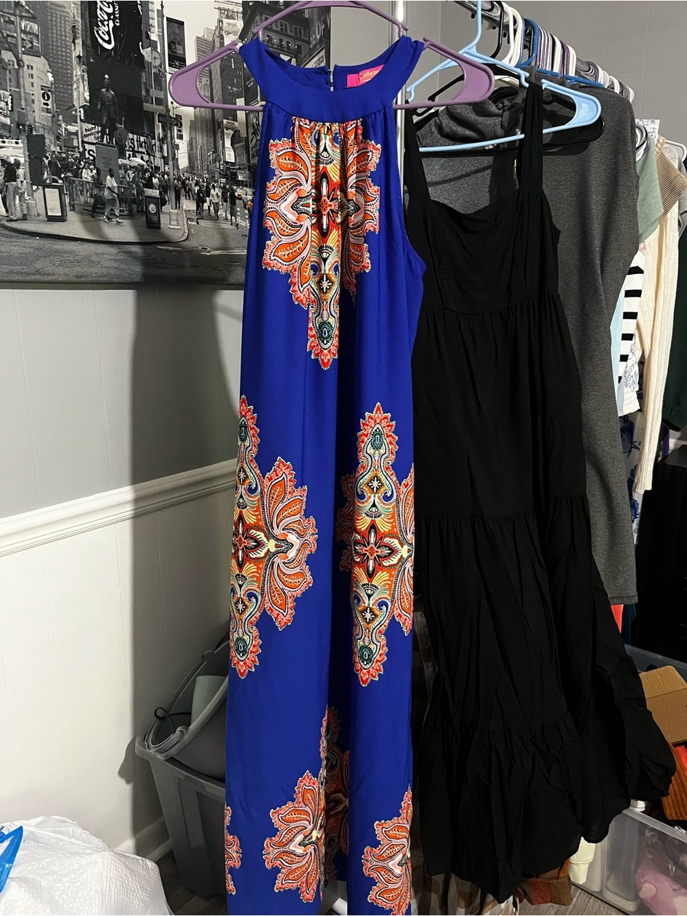 Catherine Malandrino Royal Blue Halter Maxi with Orange Paisley Medallions